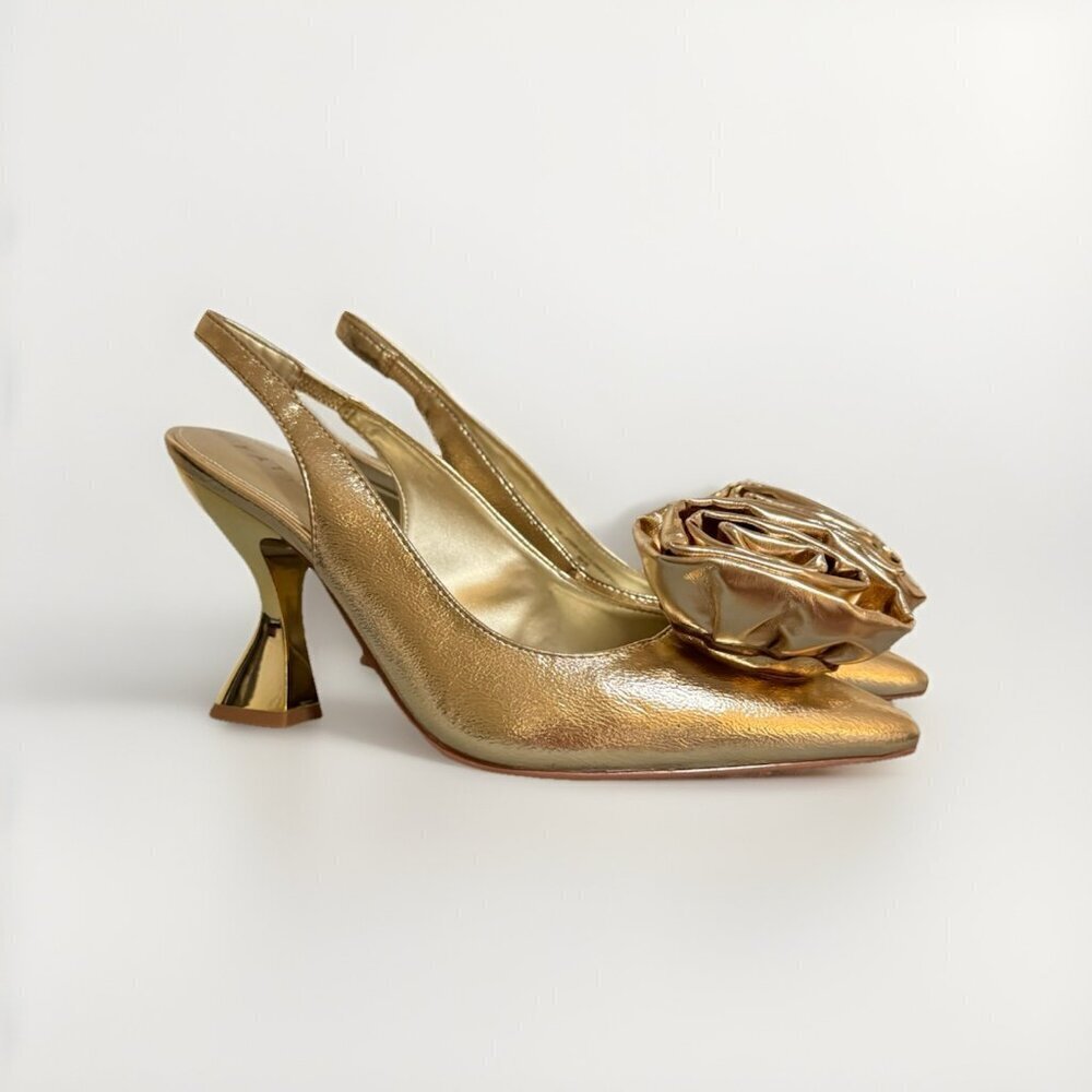 Katy Perry The Laterr Slingback High Flower Gold Heels Size 8 - Picture 4 of 11